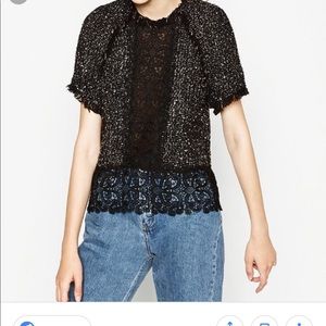 Zara tweed and lace top small